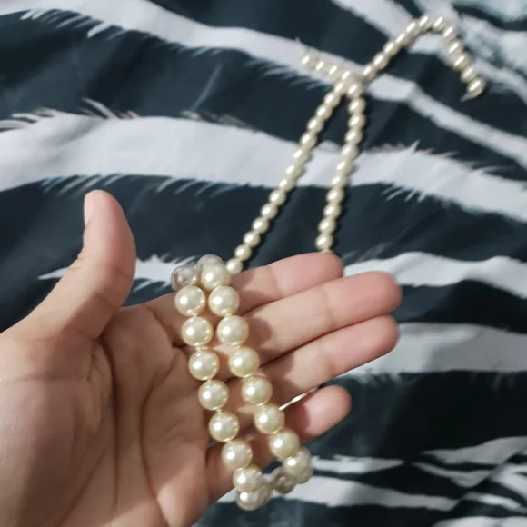 Women Ivory White Pearls Balls Long Necklace - Picture 7 of 10